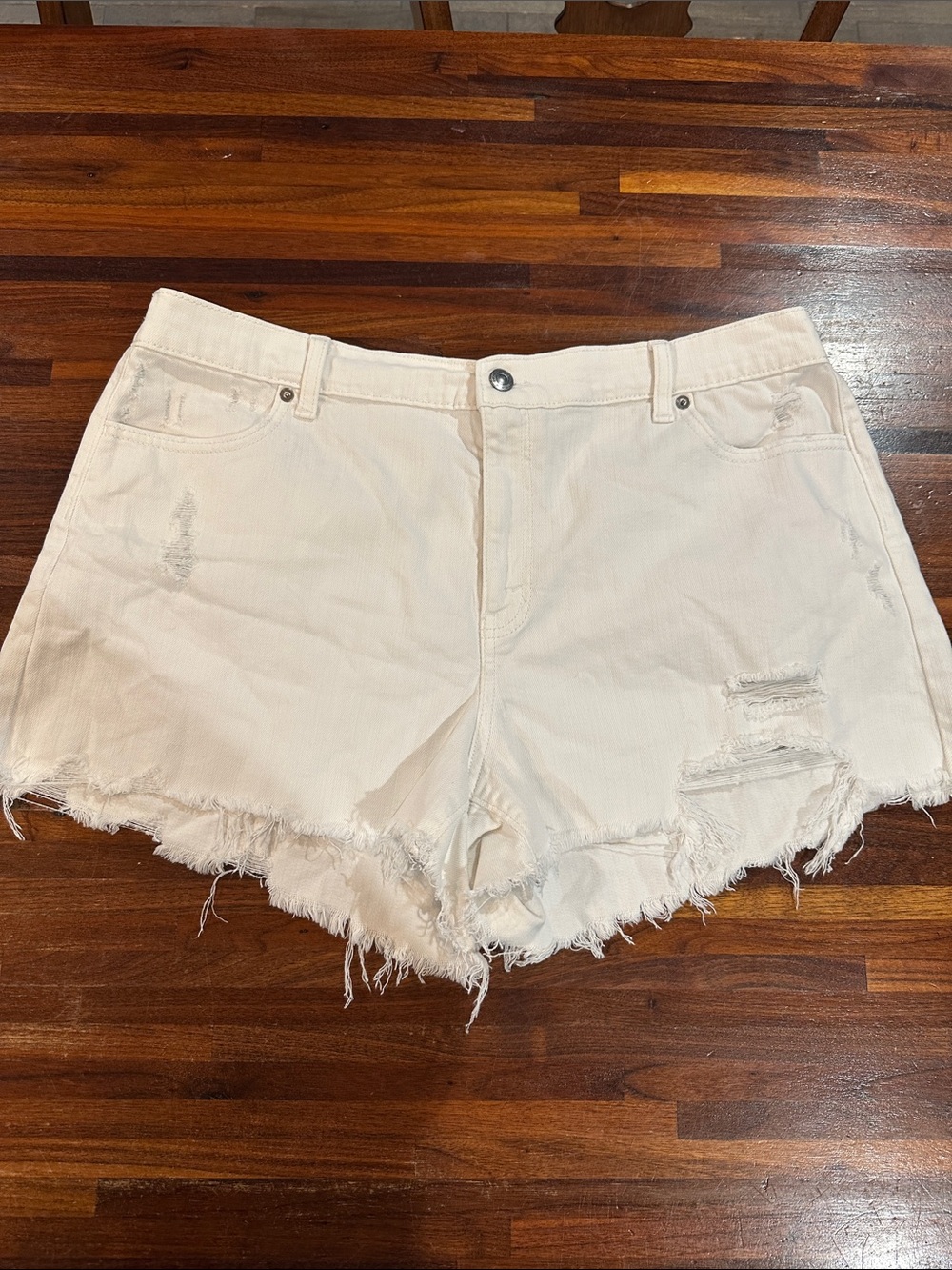 aerie White Distressed Denim Jean Shorts